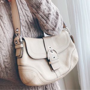 Coach Signature Leather Soho Shoulder Bag in Light Tan Cream